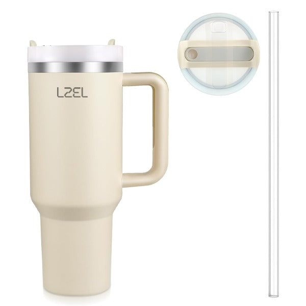 LZEL Tumbler With Handle 1100ML Aqua Pure Vacuum Insulated | Rose Quartz LZEL Tumbler With Handle 1100ML Aqua Pure Vacuum Insulated | Rose Quartz